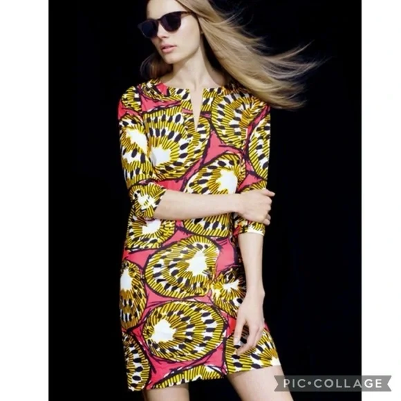 J. Crew Ratti Electric Kiwi Dress Yellow Pink Shift Mini 0 - Picture 16 of 17